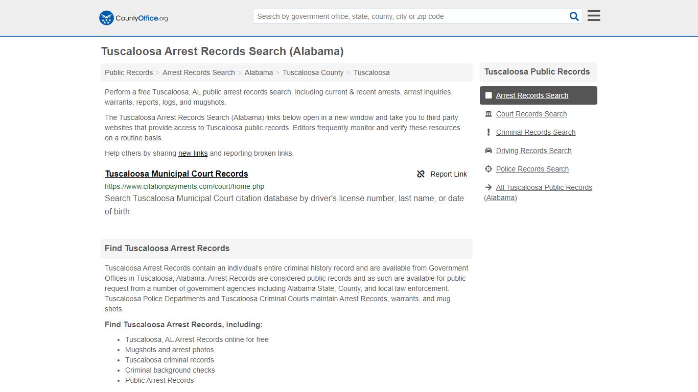 Arrest Records Search - Tuscaloosa, AL (Arrests & Mugshots) - County Office